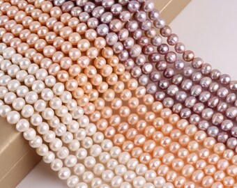 7-8mm White Round Pearl Beads,Natural Freshwater Pearl Beads,Loose Pearl Strand,Pearl For Jewelry Making,DIY Beads,Beads supplies