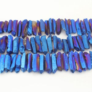 Brilliant Blue Quartz Points Crystal Beads, Graduated Stick Beads,Rough Quartz Top Drilled Stick Points,Wholesale Bulk Quartz Beads -- NS129