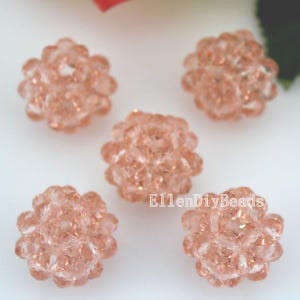 22mm Handmade Pink Crystal and Golden Ball Beads, Round Beads For Earrings Bracelet Necklace, Wholesale Jewelry Supply, DIY beads-5pcs-BR056