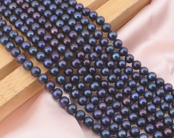 AAA 9-10mm Peacock Black Round Pearl Beads,Loose Freshwater Cultured Pearl Strand,Necklace Jewelry-BHY006-16