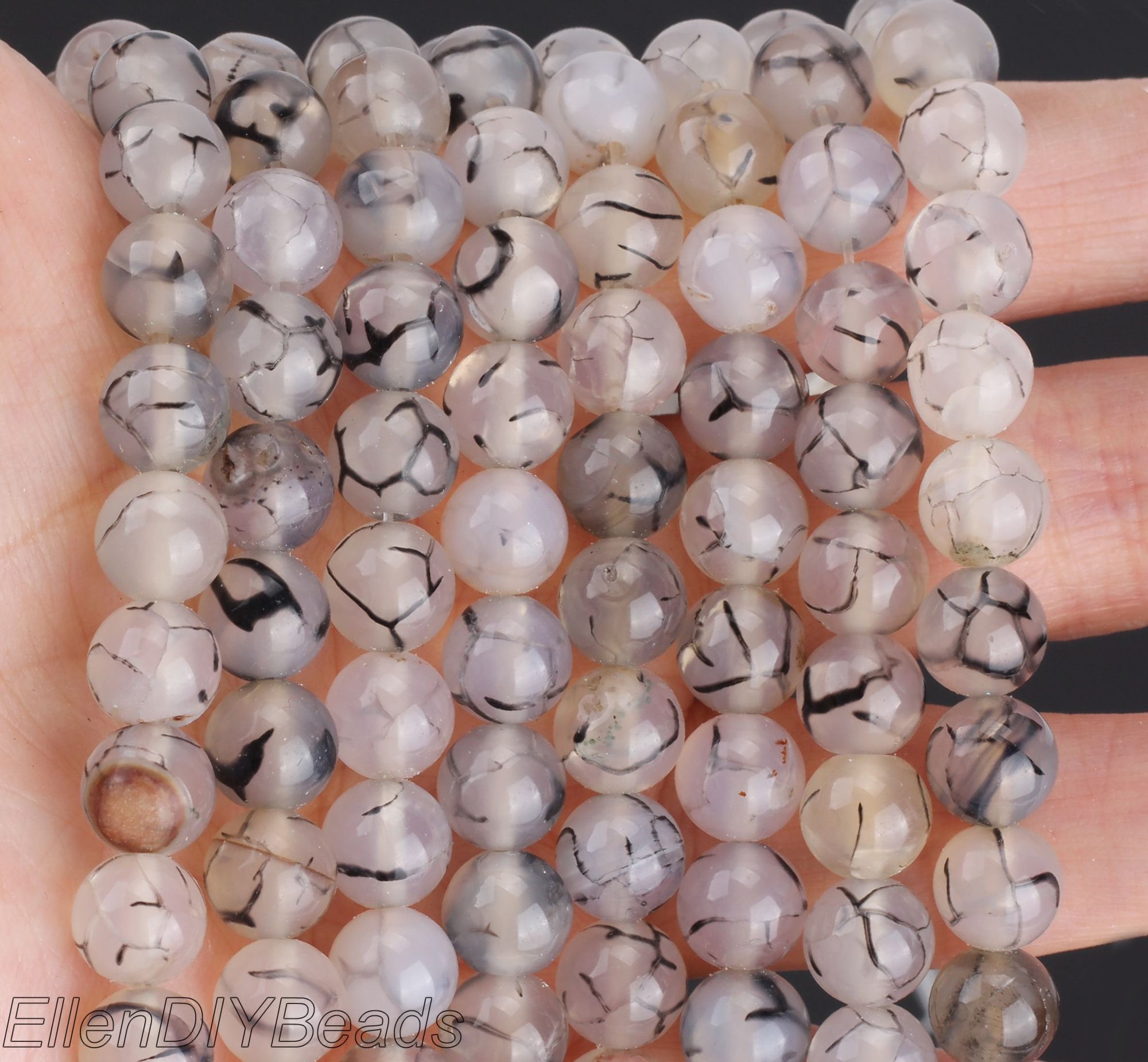 4～12mm 滑らかなホワイトアゲート宝石、ブラックベインアゲート