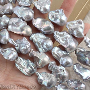 13-15x20-25mm Good Luster Gray Baroque Pearls, Irregular Baroque Pearl Strand, Large Flameball Pearl, Loose Pearl Beads-15inches--YHZ005-1