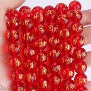 Contas de mantra de seis caracteres, lindas contas vermelhas, contas Om Mani Padme Hum, joias feitas à mão, joias faça você mesmo, suprimentos de miçangas-15 polegadas-STN00247