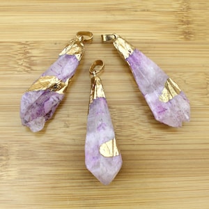 15-20x40-55mm Amethyst Pendant with Gold Electroplated Edge, Wholesale Faceted Natural Gemstone Charm,Necklace Earring Pendant Supply--TR141