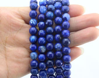 8mm Dark Blue Round Agate Beads,Loose Gemstone Beads,Faceted Agate Beads, Bracelet Necklace Jewelry Beads, Wholesale Beads  --EB240