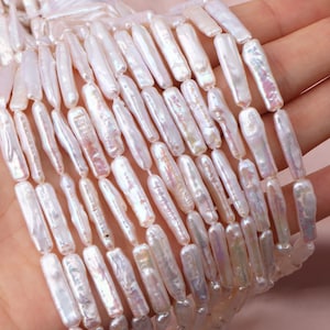 Hochglanz Biwa Süßwasserzuchtperlen,Naturweiß Biwa Stick Perlen,Hochzeitsschmuck,Großhandel-15inches-5-5.5 X20-22 mm-PB006-9