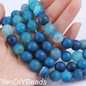 4/6/8/10/12mm Matte Blue Striped Agate Beads, Round Smooth Beads, Wholesale Beads, DIY Jewelry Supplies, One Full Strand--15inches--MS0032