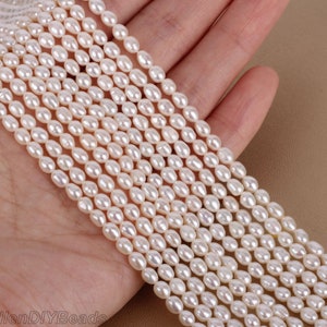 White Rice Pearls: 3.5-4mm Freshwater Seed Pearl Strand, 15 inches