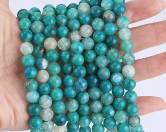 8mm Blue Pattern Agate Beads, Cracked Style Smooth Agate Beads, Round Gradient Color Agate Beads, DIY Necklace Supplies--15inches---STN0090