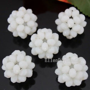 22mm Faceted Rondelle Crystal Glass Ball Beads, Handmade White and Golden Crystal  Ball Bead Cluster Pendant, DIY Jewelry Making-5pcs--BR055