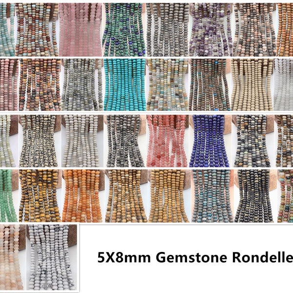 70pcs-5x8mm Natural SemiPrecious Stone Rondelle Beads,Smooth Stone Rondelle Beads,Spacer Beads,Wholesale Gemstone For Necklace Bracelet-JS78