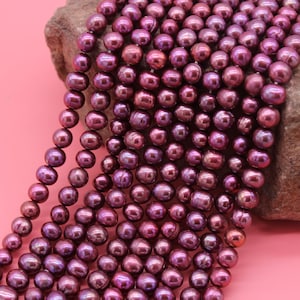7-8mm High Luster Purple Freshwater Potato Pearl Beads, Loose Baroque Pearls,Wedding Jewelry, Full Strand -15-15.5 inches--FP128