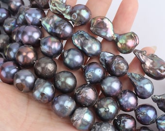 Good Luster Big Peacock Black Baroque Pearl Beads,Teardrop Freshwater Pearl Beads, Fireball Baroque Pearls,Pearl Jewelry-15inches-YHZ003-1