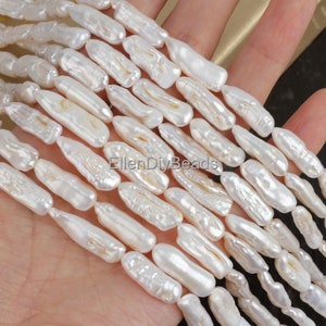 8-9x20-25mm Natural White Biwa Stick Freshwater Pearls, Full Strand Biwa Pearl, Loose Pearls, For DIY Necklace, Beading Supplies--15inches