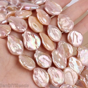16x20mm Natural Pink and Purple button Pearl Beads, Luster Freshwater Coin Pearl, Wedding Gifts, Bridal Wedding Jewelry--16 inches--NK002-2