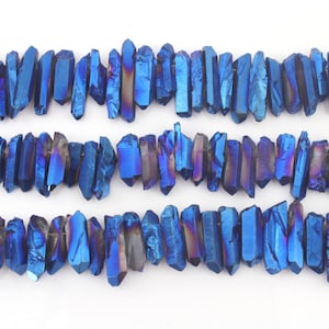 Blue Quartz Point Crystal Point Stick Beads, Bulk Quartz Point Beads ,Wholesale Points Graduated Top Drilled Gemstone -  - NS212