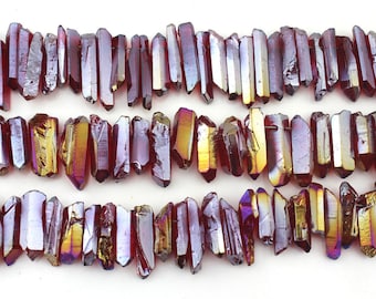 4-6x15-30mm Smooth Charming Wine Red Quartz Crystal Point, Mystic Aura Stick Crystal Point Beads Strand, Top Drilled Gemstone Points-- NS215