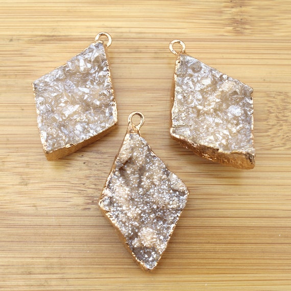 25x45mm Good Quality, Diamond Agate Druzy Pendant, Electroplated