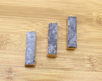 10x40mm Rectangle Druzy Pendant, Gold Plated Edge Pendant, Raw Crystal Beads Pendant Charm, DIY Jewelry Making, Beading Supplies--TR074