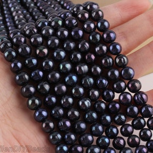 8-9mm Peacock Black Round Pearl Beads,Loose Freshwater Cultured Pearl Beads,Pearl Beads For Necklace Jewelry-48pcs-14.5 inches--BHY005-25