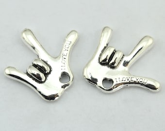 10pcs I LOVE YOU Hand charms American Sign Language antique silver YF07
