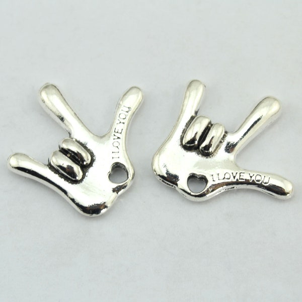 10pcs I LOVE YOU Hand charms American Sign Language antique silver YF07