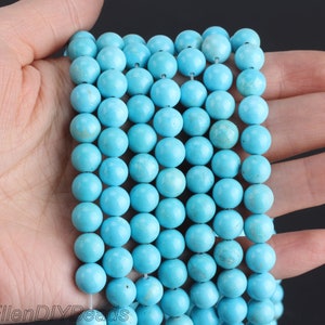 Good Quality Round Turquoise Beads, Round Smooth Blue Beads, Gemstone For DIY Jewery Making, Handmade Beading Supplies--15inches--STN0081