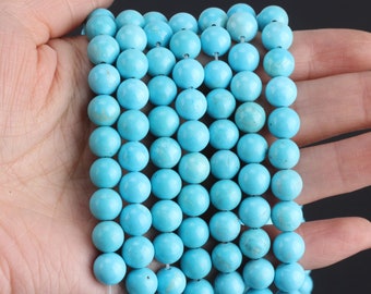 Good Quality Round Turquoise Beads, Round Smooth Blue Beads, Gemstone For DIY Jewery Making, Handmade Beading Supplies--15inches--STN0081