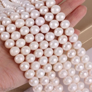 11-12mm Natural  White Freshwater Pearl Round Potato Pearls,Real Loose Freshwater Pearl Beads,Wedding Pearls,Full strand--15.5inches-BHY002