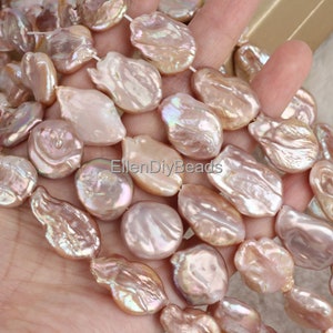 16-18x18-21mm Pink Purple Coin Shaped Freshwater Pearl Beads, Coin Pearl Strand, Loose Pearl Beads, For Jewelry Making, Full Strand--NK002-7