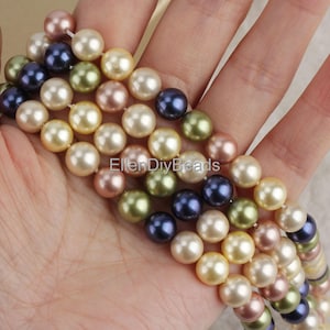 8mm Shells, Mixed Colors Shell Pearls, Good Luster Round Shell Beads, Pearl Strand, DIY Jewelry Making, Pearls Supplies--48pcs--SH0022