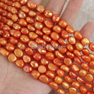 8-9mm Orange Nugget Pearl Beads, Bright Natural Freshwater Pearls, Loose Pearl Strand, DIY Wedding Jewelry, Jewelry Supplies-37pcs--LN005-19