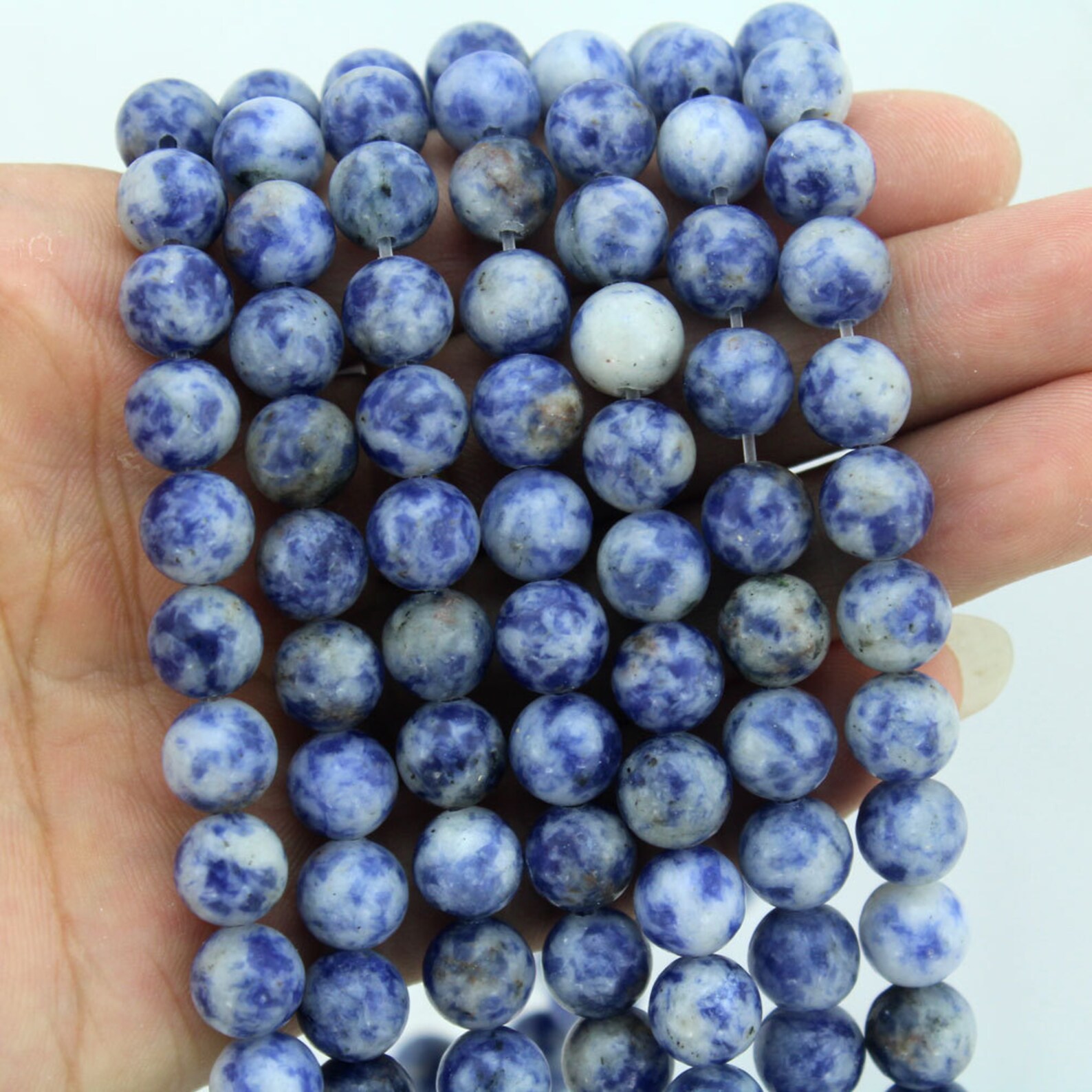 Blue/white Stone Beadsblue Spots Stone Beads round Stone Etsy