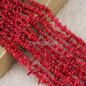 2-3×9-18mm Full Strand Red Stick Coral Beads, Bamboo Coral Beads, Loose Bead Strand, Good Quality Coral Gemstone Beads--15-16 inches--BC074