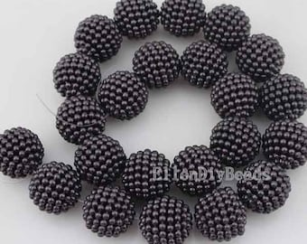 Perles boules rondes noires élégantes de 20 mm, perles nacrées en plastique acrylique, perles de bracelet pour la fabrication, fournitures de bijoux, perles en gros--BR082