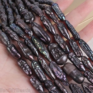 Wholesale Price!! Black Stick Biwa Pearls, Natural Freshwater Pearl Beads,Long Spike Freshwater Pearl Beads,Loose Biwa Stick Pearls--CHL0061