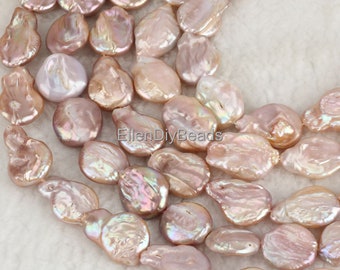 Pink Purple Coin Pearl Strand: 16-21mm Freshwater Loose Beads