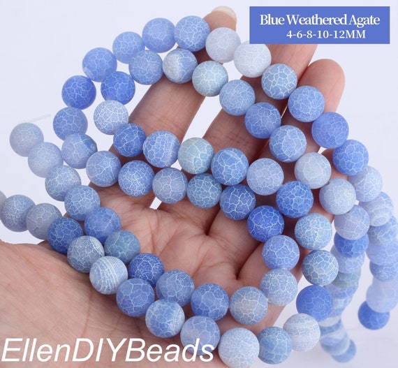 thumbnail image 2 of Faceted Blue Stripe Agate Gemstone Round Loose Beads Strand - 6/8/10/12mm Sizes, 15" (Center-Drilled, Nickel-Free) 2 of 6