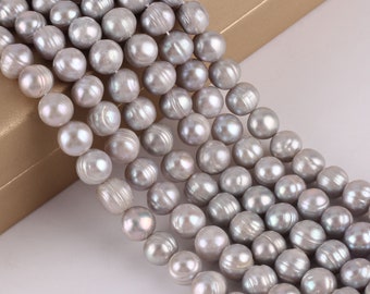 10-11mm Good Quality Gray freshwater pearl beads,Round pearl beads,Baroque Pearl Strand,Pearl for Necklace Bracelet39Pcs-15 inches-BHY006-11