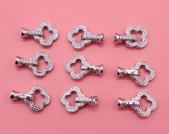 Cierre de flor plateado: Conector para collar y pulsera, joyería DIY (5 piezas)