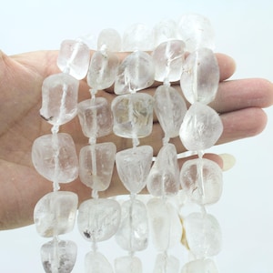 Natural White Clear Quartz Nugget Stone Beads ,Chunky Rough Clear Quartz ,Large Rock crystal raw beads, Gemstone Pendant-- 15.5inch-JS001