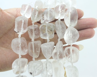 Natural White Clear Quartz Nugget Stone Beads ,Chunky Rough Clear Quartz ,Large Rock crystal raw beads, Gemstone Pendant-- 15.5inch-JS001
