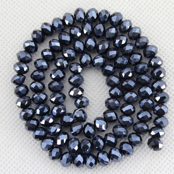 100 Pieces-6mm Dark Blue Rondella Faceted Crystal Beads,Blue Crystal Glass Beads,Loose Gemstone Beads,Jewelry Supplies,charms supplies-BR029