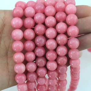 10mm Round Pink Jade Beads,Smooth Round Jade Beads,Jade Strand,Loose Gemstone Beads ForDIY Necklace, Full Strand--38 Pcs-15.5 inches--BJ024