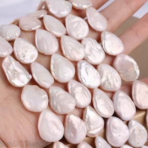 AA 15x20mm White Teardrop Coin Pearls,Flat Coin Freshwater Pearl Beads,Loose Pearl Beads,Pearl for Jewelry Making-20pcs-15 inches-AL003