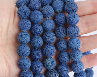 Navy Blue Volcanic Lava Rock Beads: 4-12mm Healing Energy Stone Strand