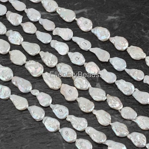 Natural Freshwater Coin Pearls, White Irregular Drop Pearls, Loose Pearl Strand, Wholesale Pearl, DIY Jewelry Making, Beading Supplies-NK004