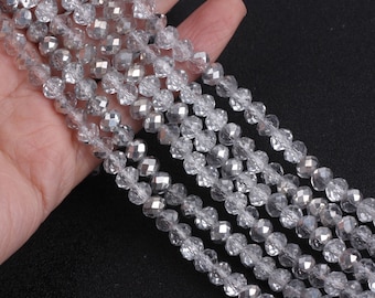 6mm Sparkle Silvery White Crystal Beads,Smooth Faceted Matte Rock Crystal,Crystal Beads,Gemstone Beads,Full Strand DIY Jewelry Making--BR034