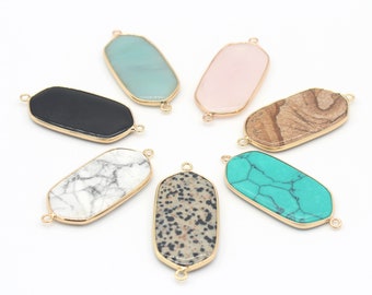 Conector natural con borde chapado en oro, colgante de rebanada plana, dijes de piedras preciosas grandes, piedras preciosas con energía curativa, suministros de joyería - TR288
