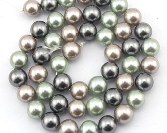 8mm Multi Color Shell Pearl Beads, Good Luster Smooth Round Shell Pearl Beads, Loose Pearls, Diy Necklace,Full Strand-48pcs-15.5 inches-SH18